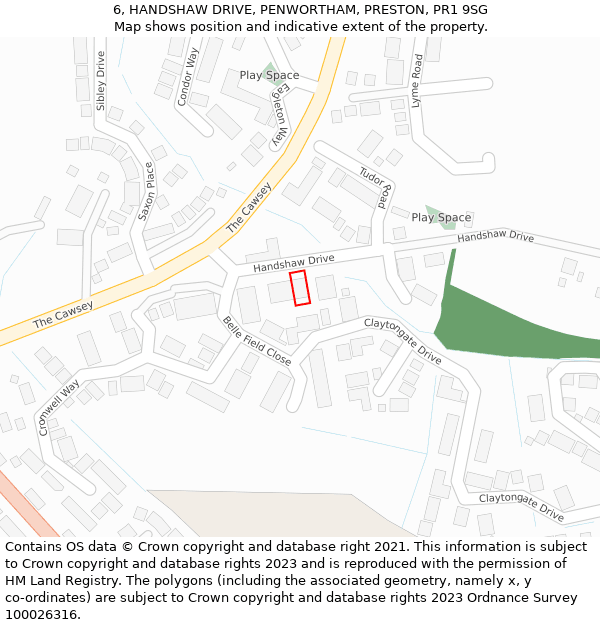 6, HANDSHAW DRIVE, PENWORTHAM, PRESTON, PR1 9SG: Location map and indicative extent of plot