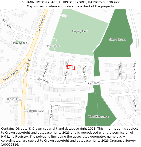 6, HANNINGTON PLACE, HURSTPIERPOINT, HASSOCKS, BN6 9XY: Location map and indicative extent of plot