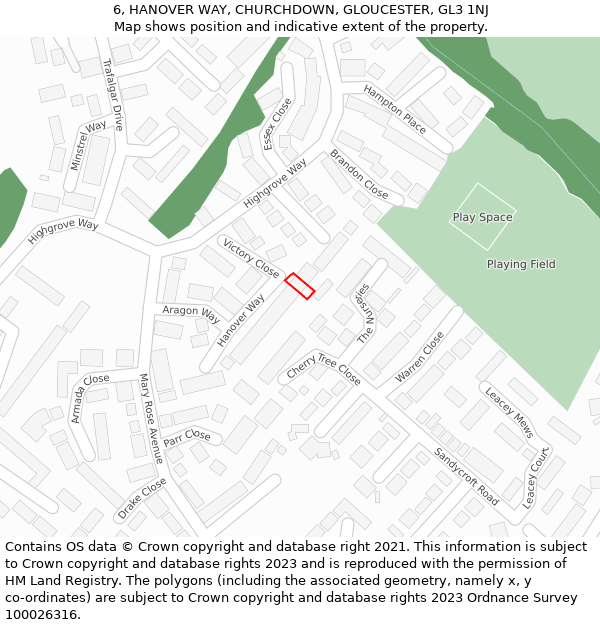 6, HANOVER WAY, CHURCHDOWN, GLOUCESTER, GL3 1NJ: Location map and indicative extent of plot