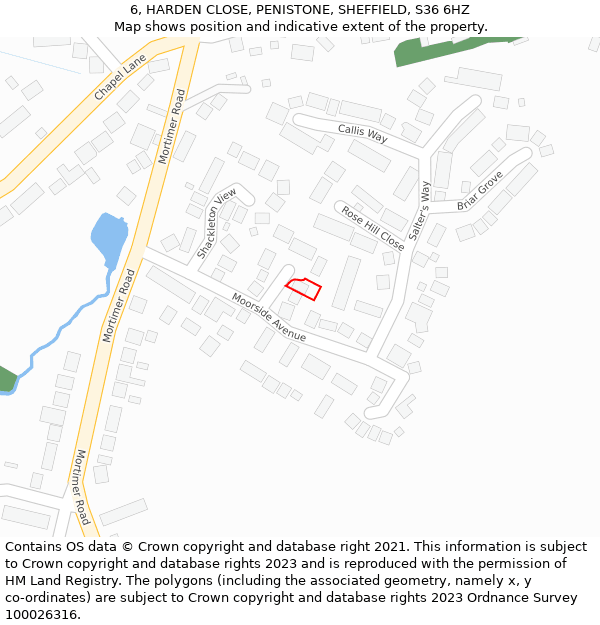 6, HARDEN CLOSE, PENISTONE, SHEFFIELD, S36 6HZ: Location map and indicative extent of plot