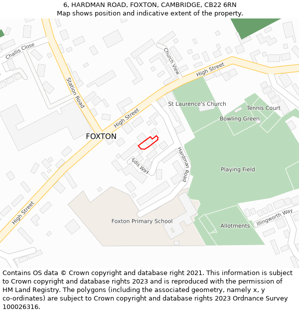 6, HARDMAN ROAD, FOXTON, CAMBRIDGE, CB22 6RN: Location map and indicative extent of plot