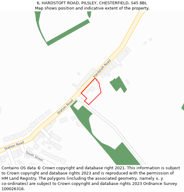 6, HARDSTOFT ROAD, PILSLEY, CHESTERFIELD, S45 8BL: Location map and indicative extent of plot