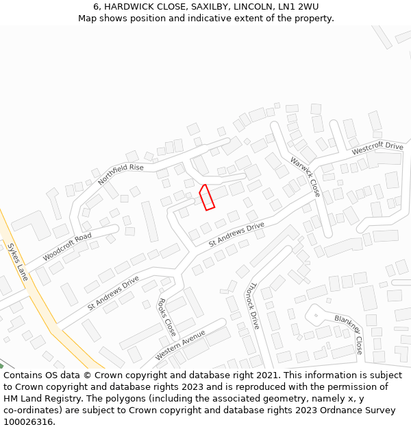 6, HARDWICK CLOSE, SAXILBY, LINCOLN, LN1 2WU: Location map and indicative extent of plot