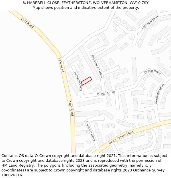 6, HAREBELL CLOSE, FEATHERSTONE, WOLVERHAMPTON, WV10 7SY: Location map and indicative extent of plot