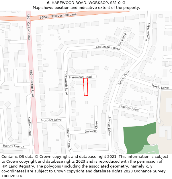 6, HAREWOOD ROAD, WORKSOP, S81 0LG: Location map and indicative extent of plot