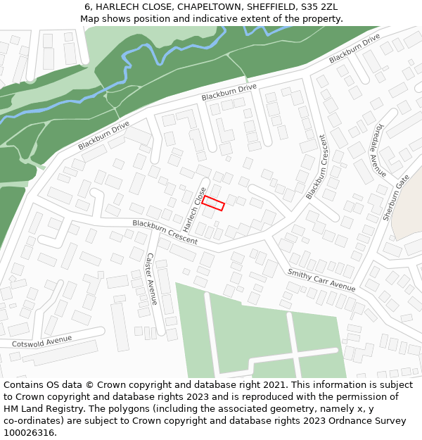 6, HARLECH CLOSE, CHAPELTOWN, SHEFFIELD, S35 2ZL: Location map and indicative extent of plot