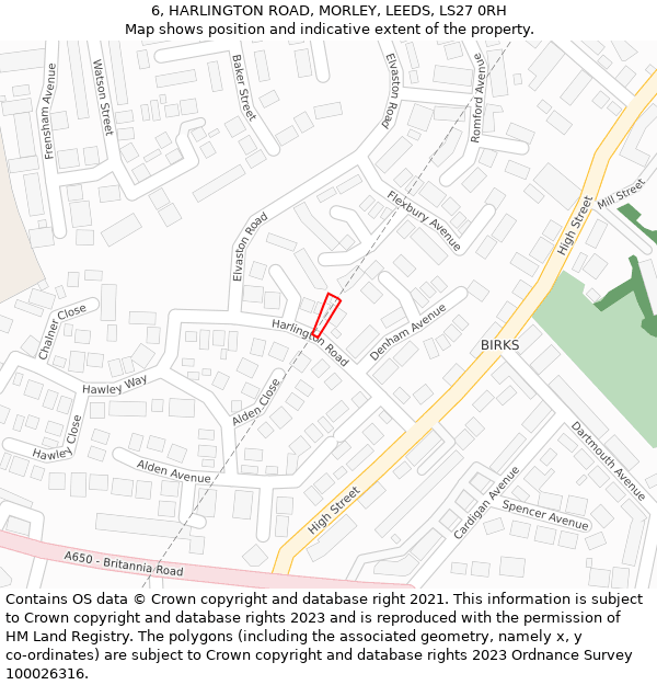 6, HARLINGTON ROAD, MORLEY, LEEDS, LS27 0RH: Location map and indicative extent of plot