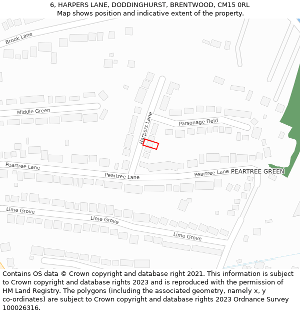 6, HARPERS LANE, DODDINGHURST, BRENTWOOD, CM15 0RL: Location map and indicative extent of plot