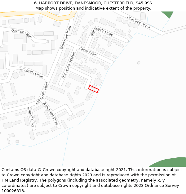 6, HARPORT DRIVE, DANESMOOR, CHESTERFIELD, S45 9SS: Location map and indicative extent of plot