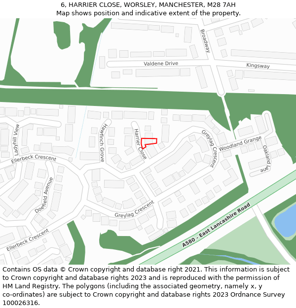 6, HARRIER CLOSE, WORSLEY, MANCHESTER, M28 7AH: Location map and indicative extent of plot