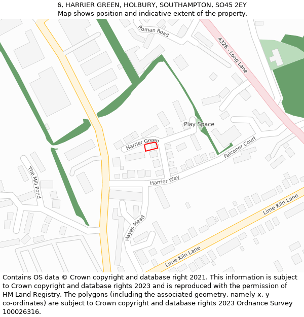 6, HARRIER GREEN, HOLBURY, SOUTHAMPTON, SO45 2EY: Location map and indicative extent of plot