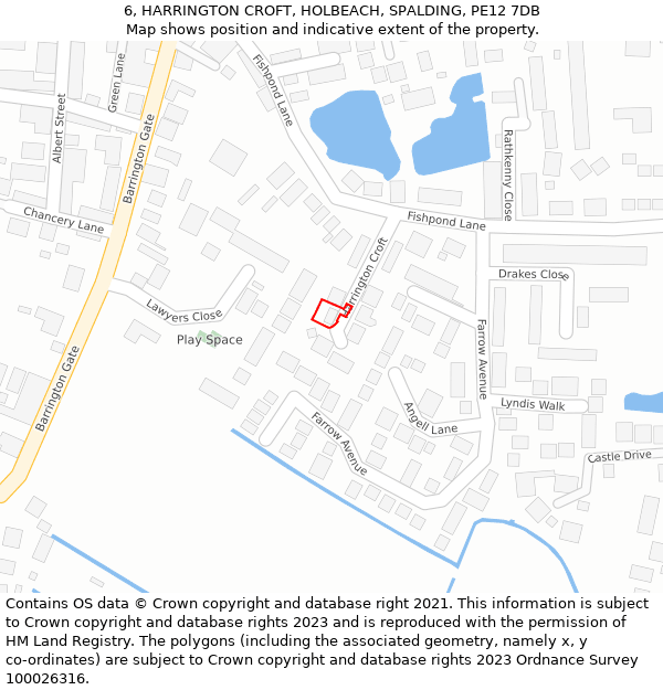 6, HARRINGTON CROFT, HOLBEACH, SPALDING, PE12 7DB: Location map and indicative extent of plot