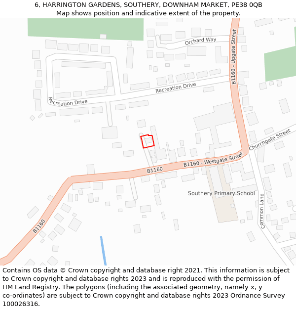 6, HARRINGTON GARDENS, SOUTHERY, DOWNHAM MARKET, PE38 0QB: Location map and indicative extent of plot