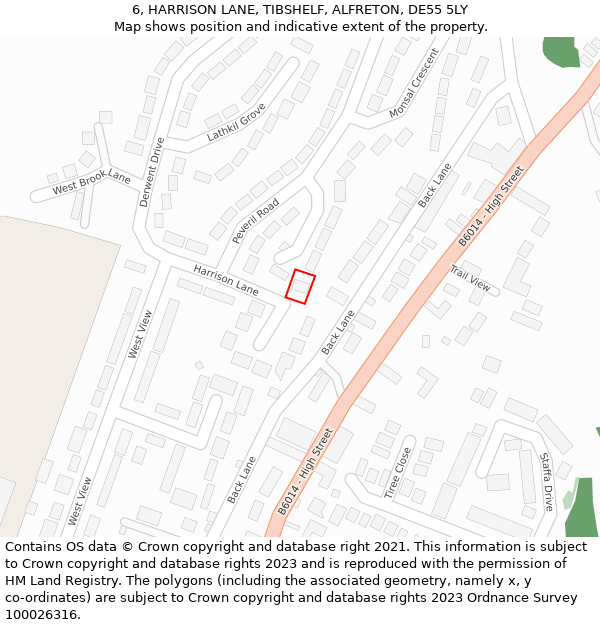 6, HARRISON LANE, TIBSHELF, ALFRETON, DE55 5LY: Location map and indicative extent of plot