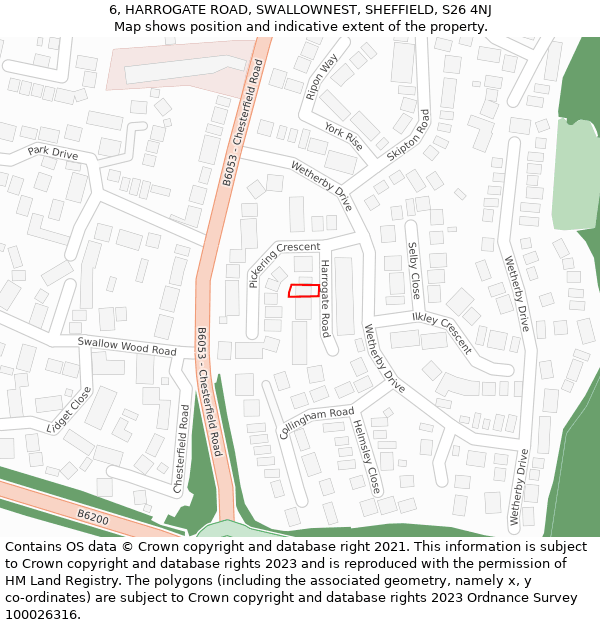 6, HARROGATE ROAD, SWALLOWNEST, SHEFFIELD, S26 4NJ: Location map and indicative extent of plot