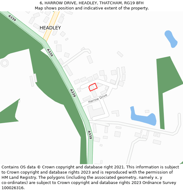 6, HARROW DRIVE, HEADLEY, THATCHAM, RG19 8FH: Location map and indicative extent of plot