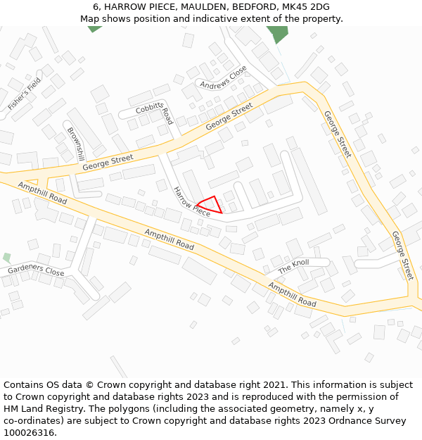 6, HARROW PIECE, MAULDEN, BEDFORD, MK45 2DG: Location map and indicative extent of plot