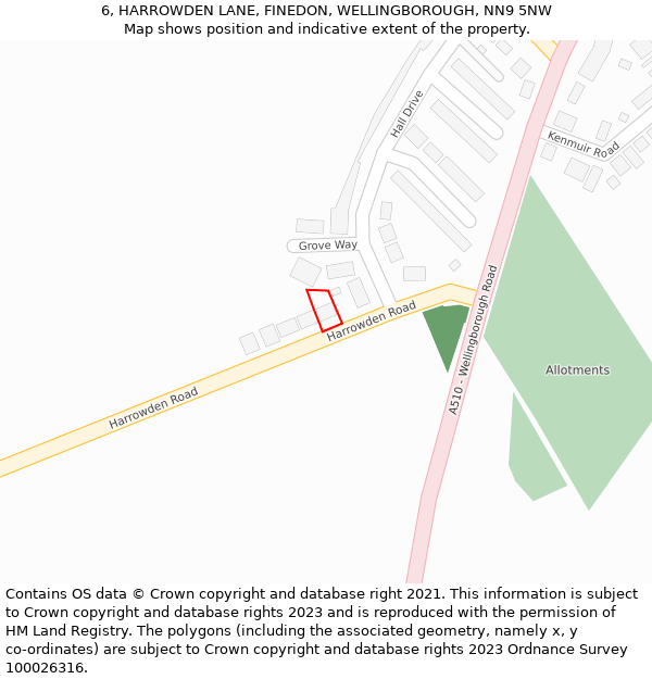 6, HARROWDEN LANE, FINEDON, WELLINGBOROUGH, NN9 5NW: Location map and indicative extent of plot