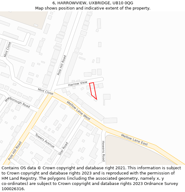 6, HARROWVIEW, UXBRIDGE, UB10 0QG: Location map and indicative extent of plot