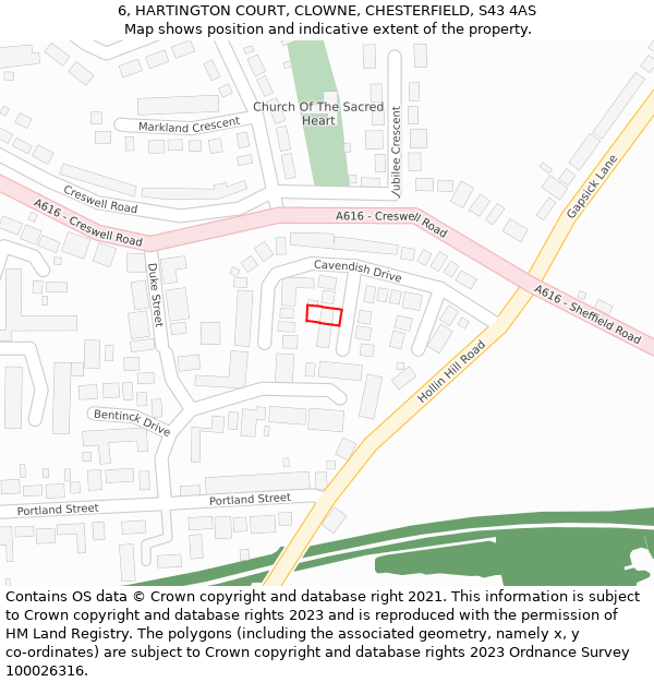 6, HARTINGTON COURT, CLOWNE, CHESTERFIELD, S43 4AS: Location map and indicative extent of plot