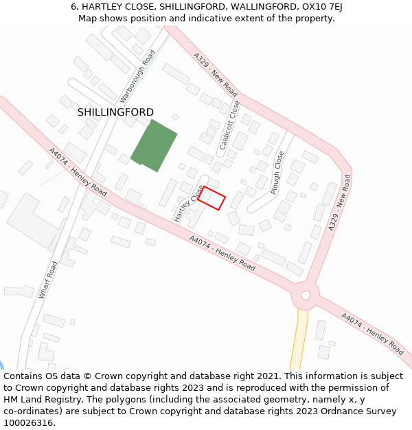 6, HARTLEY CLOSE, SHILLINGFORD, WALLINGFORD, OX10 7EJ: Location map and indicative extent of plot