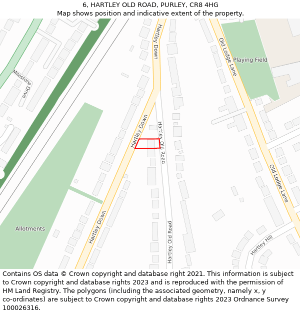 6, HARTLEY OLD ROAD, PURLEY, CR8 4HG: Location map and indicative extent of plot