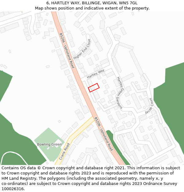 6, HARTLEY WAY, BILLINGE, WIGAN, WN5 7GL: Location map and indicative extent of plot