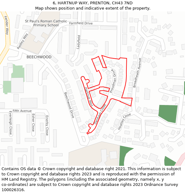 6, HARTNUP WAY, PRENTON, CH43 7ND: Location map and indicative extent of plot