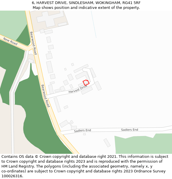6, HARVEST DRIVE, SINDLESHAM, WOKINGHAM, RG41 5RF: Location map and indicative extent of plot
