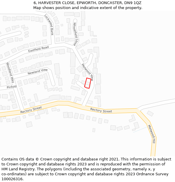 6, HARVESTER CLOSE, EPWORTH, DONCASTER, DN9 1QZ: Location map and indicative extent of plot