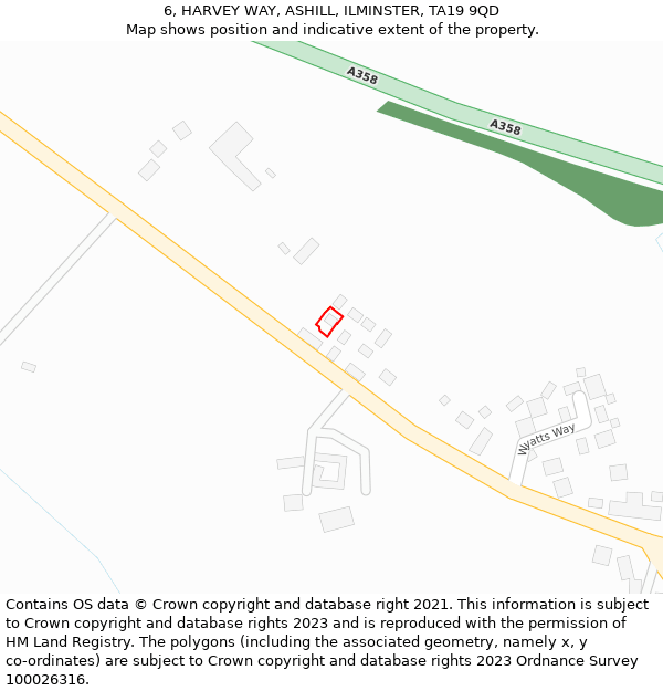 6, HARVEY WAY, ASHILL, ILMINSTER, TA19 9QD: Location map and indicative extent of plot