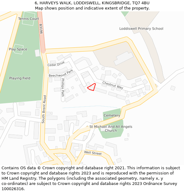 6, HARVEYS WALK, LODDISWELL, KINGSBRIDGE, TQ7 4BU: Location map and indicative extent of plot