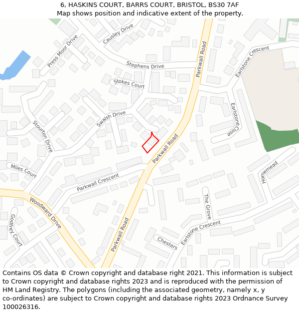 6, HASKINS COURT, BARRS COURT, BRISTOL, BS30 7AF: Location map and indicative extent of plot