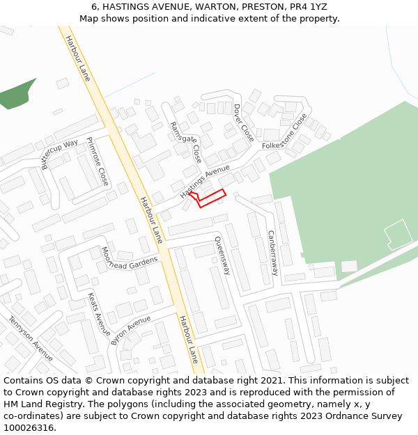 6, HASTINGS AVENUE, WARTON, PRESTON, PR4 1YZ: Location map and indicative extent of plot