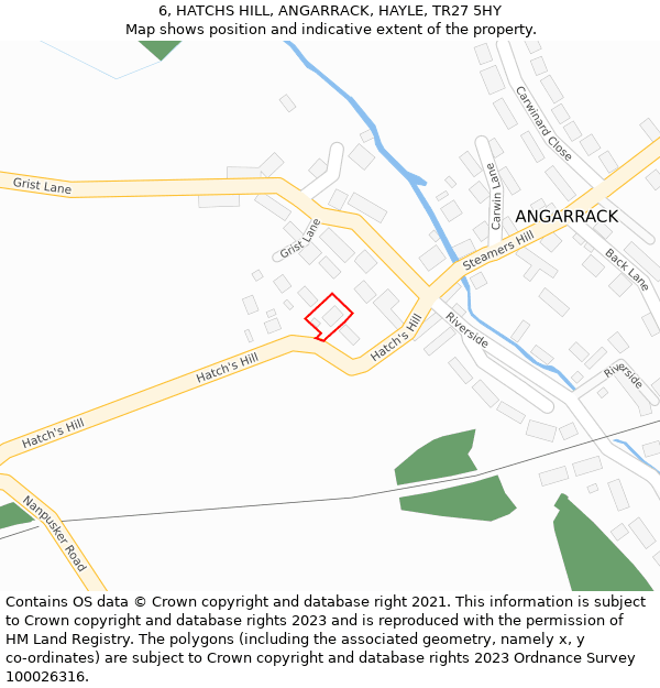 6, HATCHS HILL, ANGARRACK, HAYLE, TR27 5HY: Location map and indicative extent of plot