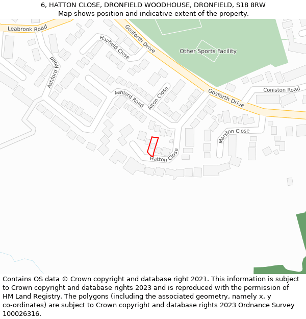 6, HATTON CLOSE, DRONFIELD WOODHOUSE, DRONFIELD, S18 8RW: Location map and indicative extent of plot