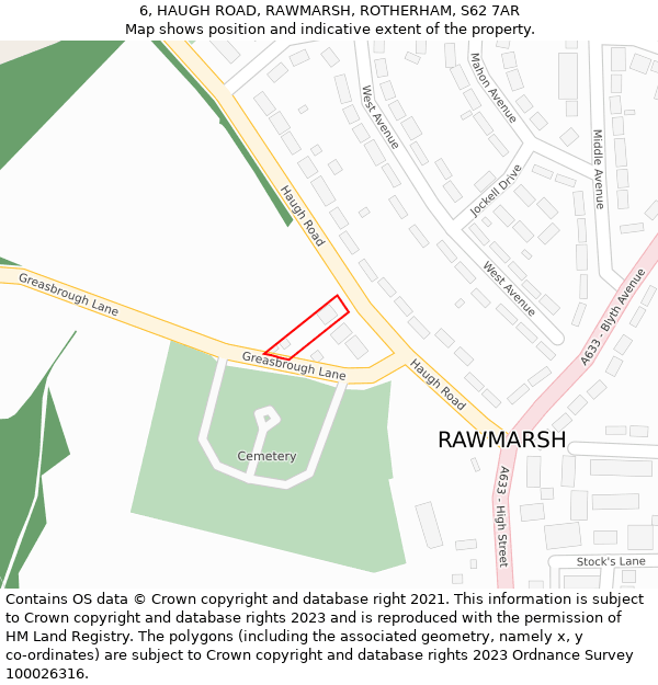 6, HAUGH ROAD, RAWMARSH, ROTHERHAM, S62 7AR: Location map and indicative extent of plot