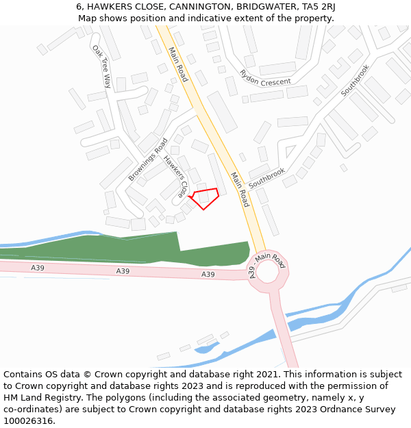 6, HAWKERS CLOSE, CANNINGTON, BRIDGWATER, TA5 2RJ: Location map and indicative extent of plot