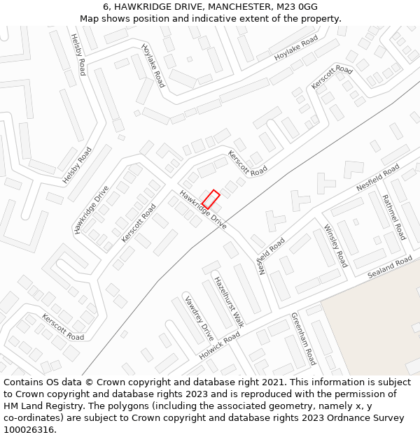 6, HAWKRIDGE DRIVE, MANCHESTER, M23 0GG: Location map and indicative extent of plot