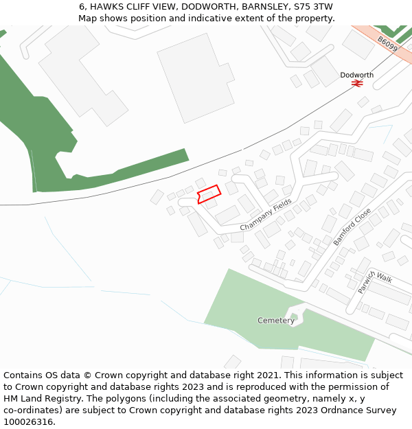 6, HAWKS CLIFF VIEW, DODWORTH, BARNSLEY, S75 3TW: Location map and indicative extent of plot