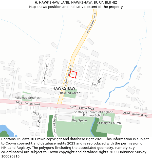 6, HAWKSHAW LANE, HAWKSHAW, BURY, BL8 4JZ: Location map and indicative extent of plot