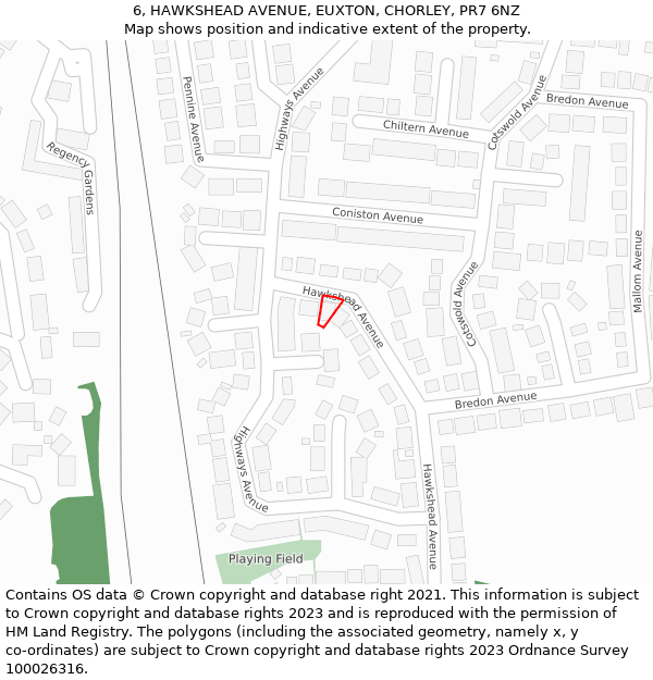 6, HAWKSHEAD AVENUE, EUXTON, CHORLEY, PR7 6NZ: Location map and indicative extent of plot