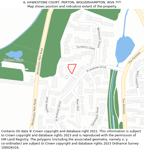 6, HAWKSTONE COURT, PERTON, WOLVERHAMPTON, WV6 7YT: Location map and indicative extent of plot