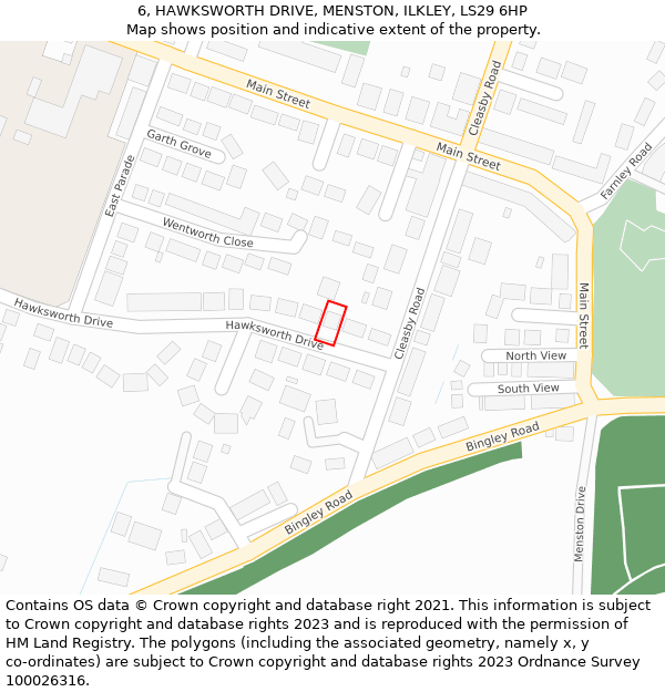 6, HAWKSWORTH DRIVE, MENSTON, ILKLEY, LS29 6HP: Location map and indicative extent of plot