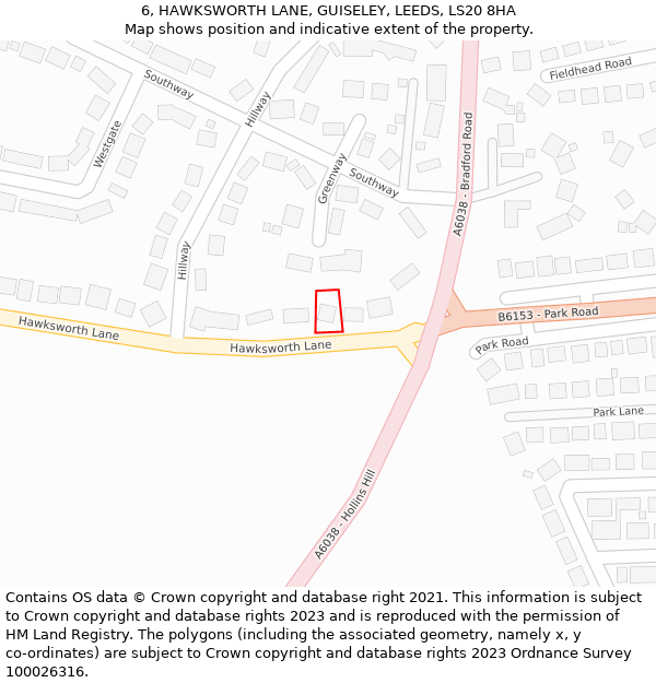 6, HAWKSWORTH LANE, GUISELEY, LEEDS, LS20 8HA: Location map and indicative extent of plot