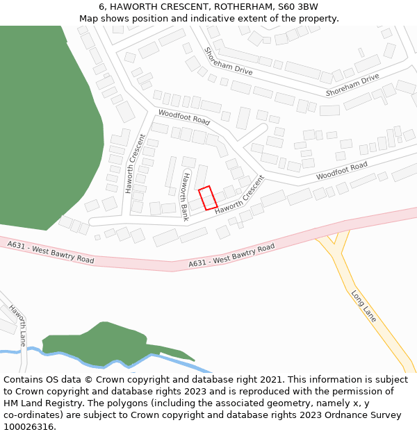 6, HAWORTH CRESCENT, ROTHERHAM, S60 3BW: Location map and indicative extent of plot