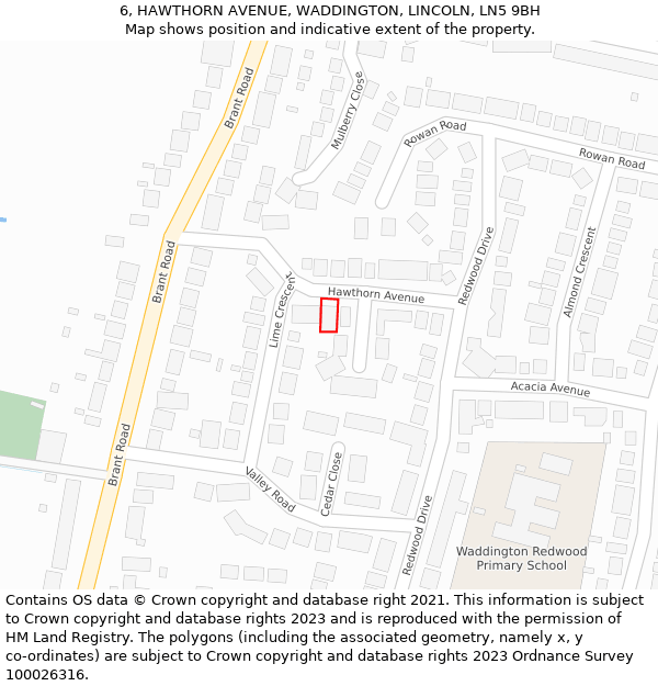 6, HAWTHORN AVENUE, WADDINGTON, LINCOLN, LN5 9BH: Location map and indicative extent of plot