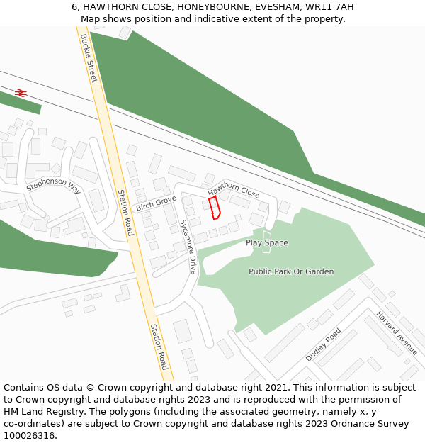 6, HAWTHORN CLOSE, HONEYBOURNE, EVESHAM, WR11 7AH: Location map and indicative extent of plot