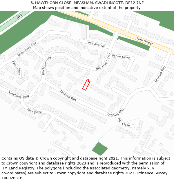 6, HAWTHORN CLOSE, MEASHAM, SWADLINCOTE, DE12 7NF: Location map and indicative extent of plot