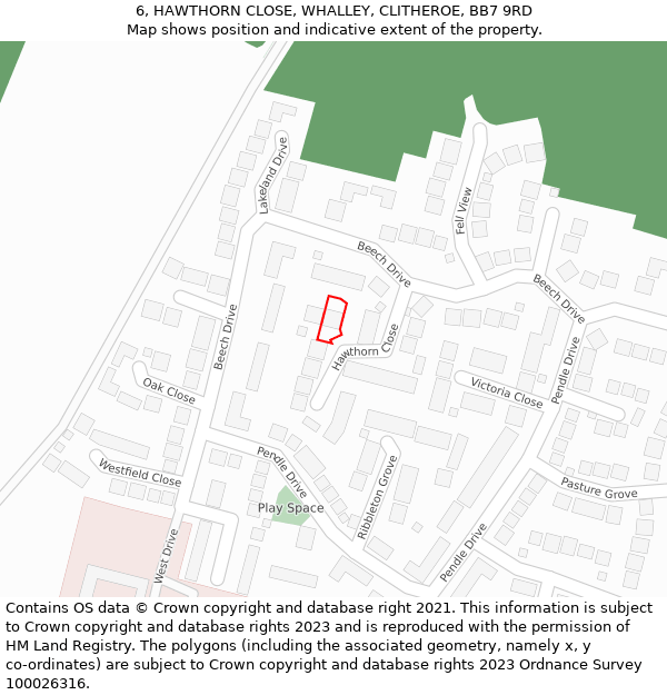 6, HAWTHORN CLOSE, WHALLEY, CLITHEROE, BB7 9RD: Location map and indicative extent of plot